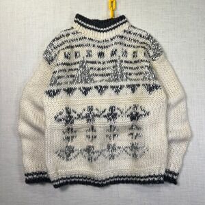 VTG Helium Chunky Knit Sweater Women's M White Gray Abstract Mock Neck KOREA EUC